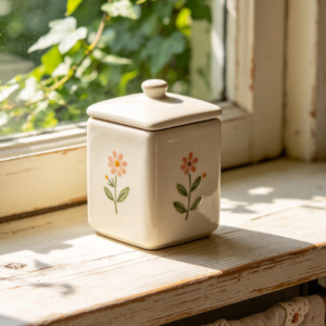 Floral Floral Ceramic Square Seasoning Container