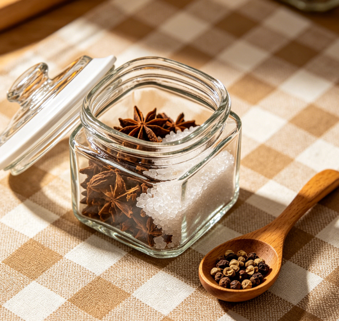 Square Glass Spice Jar with White Lid
